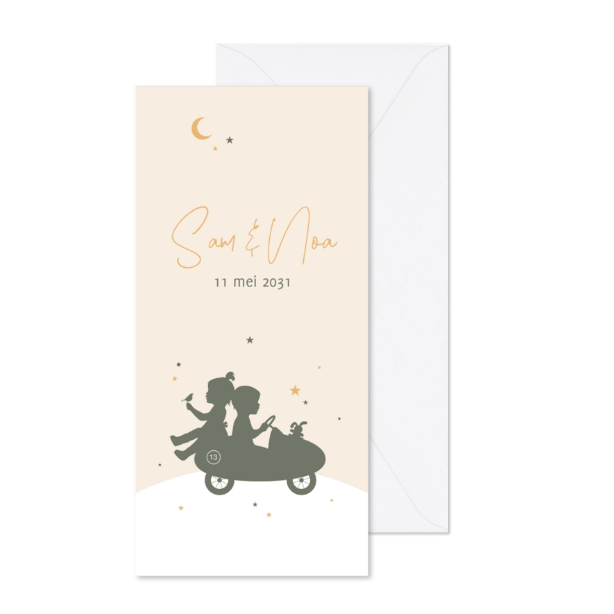 Geboortekaartje silhouet tweeling auto - Kaartimpressie