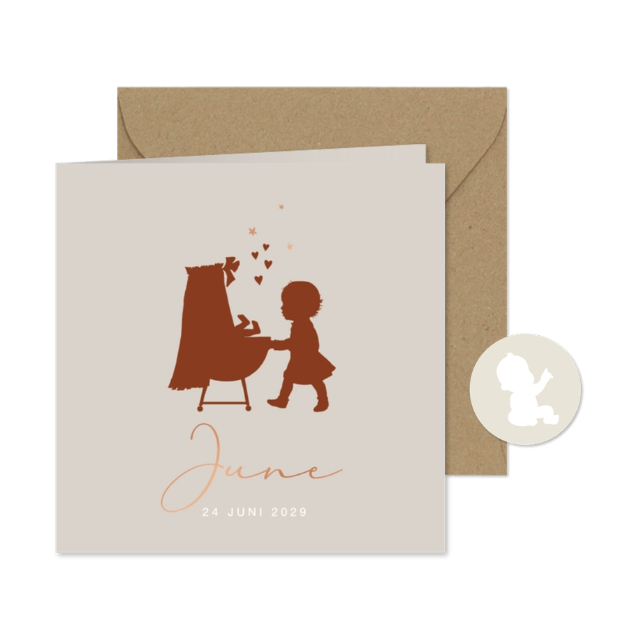 Geboortekaartje silhouet wieg zusje - Kaartimpressie