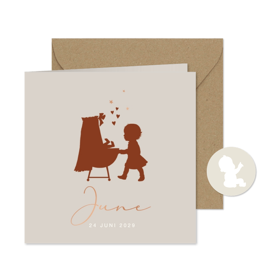 Geboortekaartje silhouet wieg zusje - Kaartimpressie