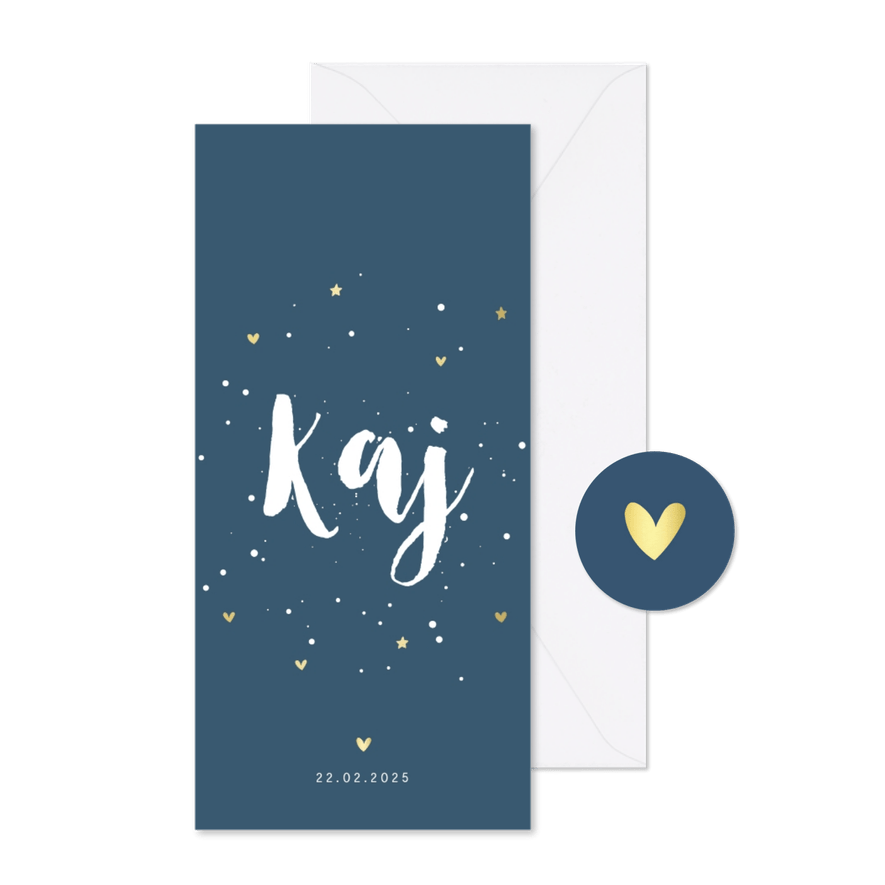 Geboortekaartje simpel met gouden sterretjes en hartjes - Kaartimpressie