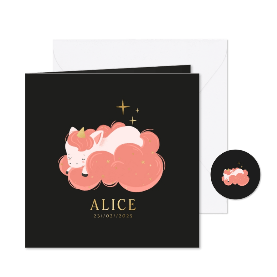 Geboortekaartje slapend eenhoorntje - Kaartimpressie