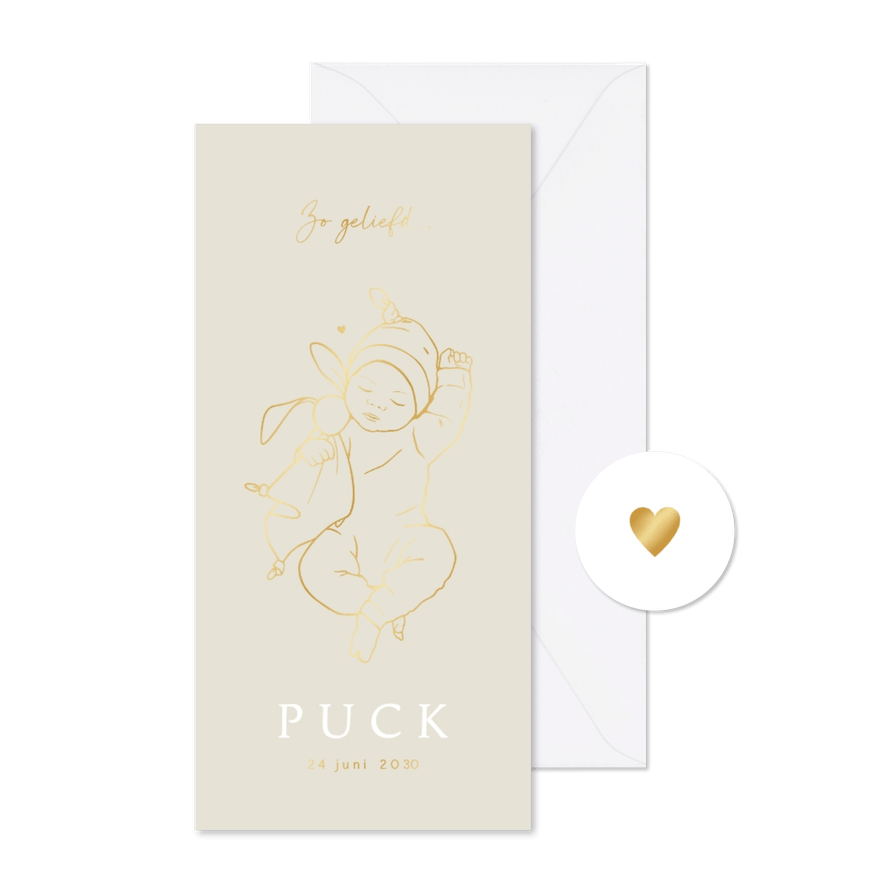 Geboortekaartje slapende baby – goudfolie - Kaartimpressie