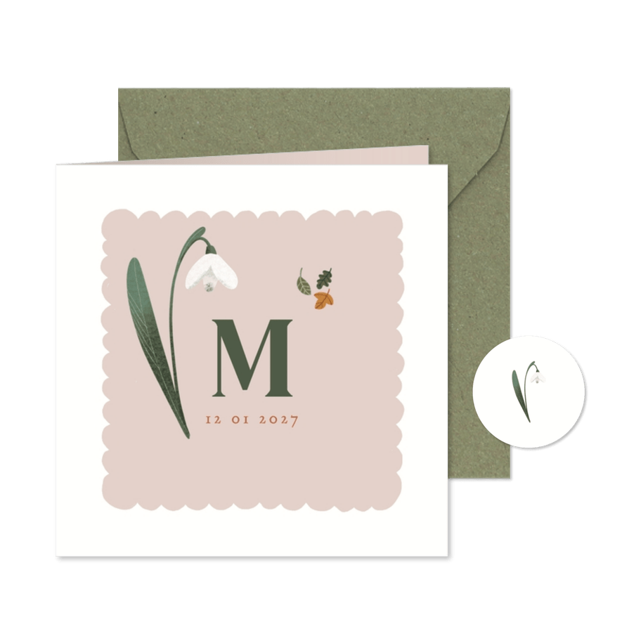 Geboortekaartje sneeuwklokje geboortebloem januari  - Kaartimpressie