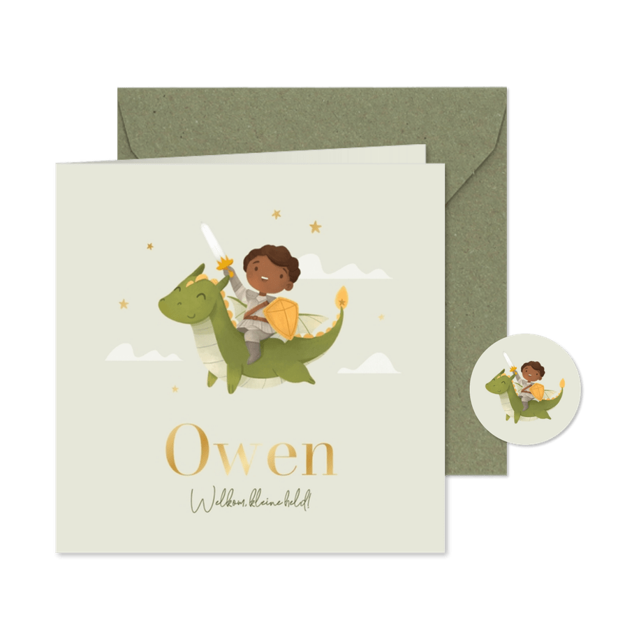 Geboortekaartje sprookje ridder draak kasteel sterretjes  - Kaartimpressie