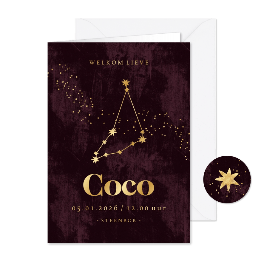 Geboortekaartje steenbok astrologie sterrenbeeld goud ster - Kaartimpressie