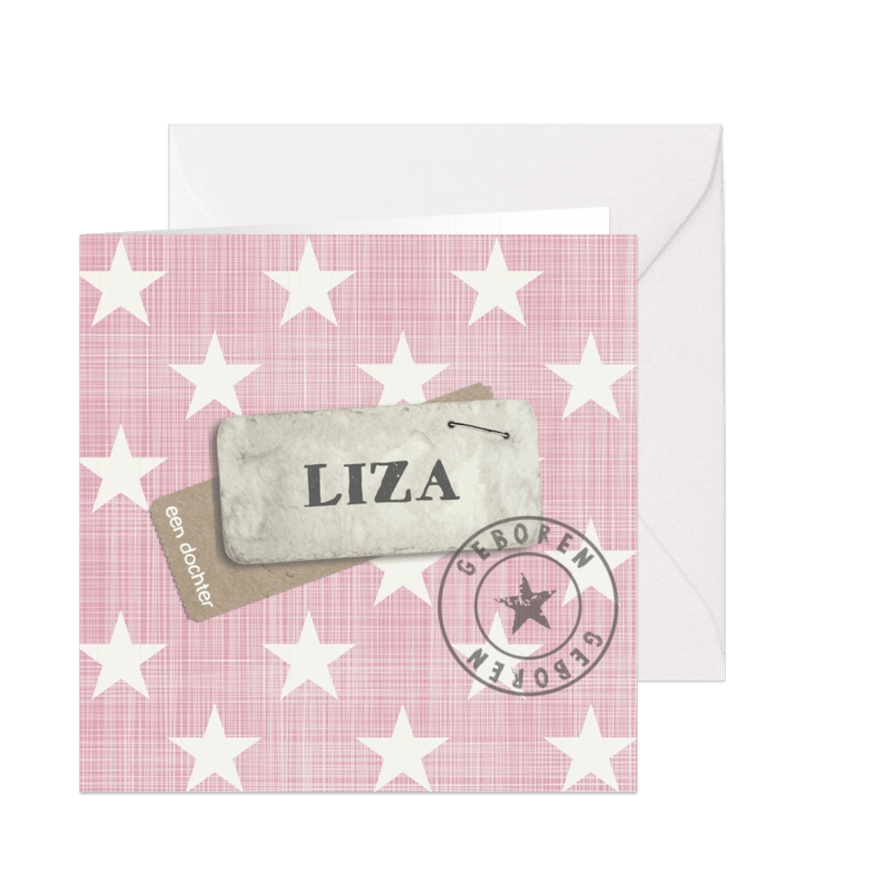 Geboortekaartje ster roze Liza - Kaartimpressie