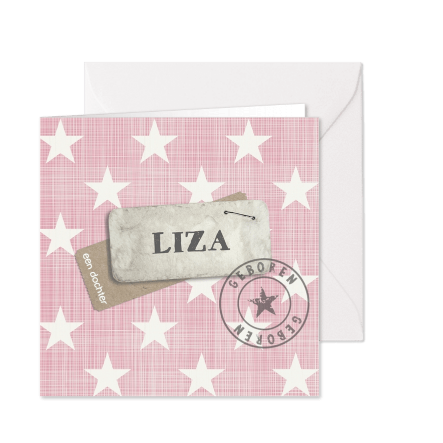 Geboortekaartje ster roze Liza - Kaartimpressie