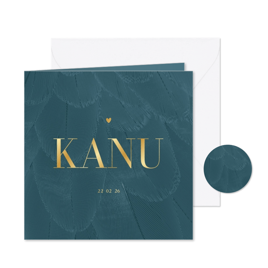 Geboortekaartje stijlvol blauw met veren - Kaartimpressie