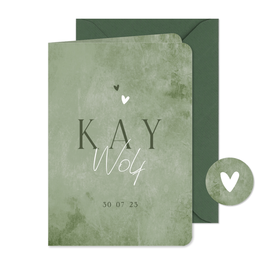 Geboortekaartje stoer natuurlijk jongen groen hartjes - Kaartimpressie