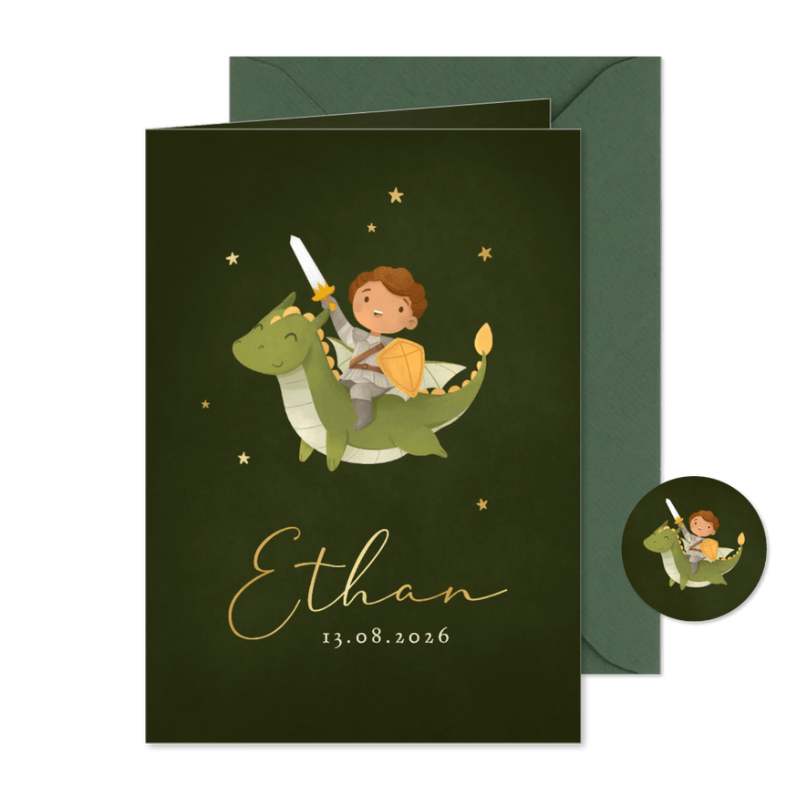 Geboortekaartje stoer ridder held draak sprookje - Kaartimpressie