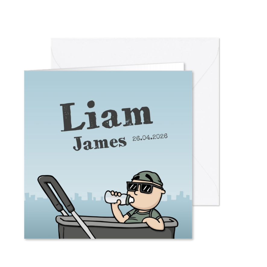 Geboortekaartje stoere jongensbaby - Kaartimpressie