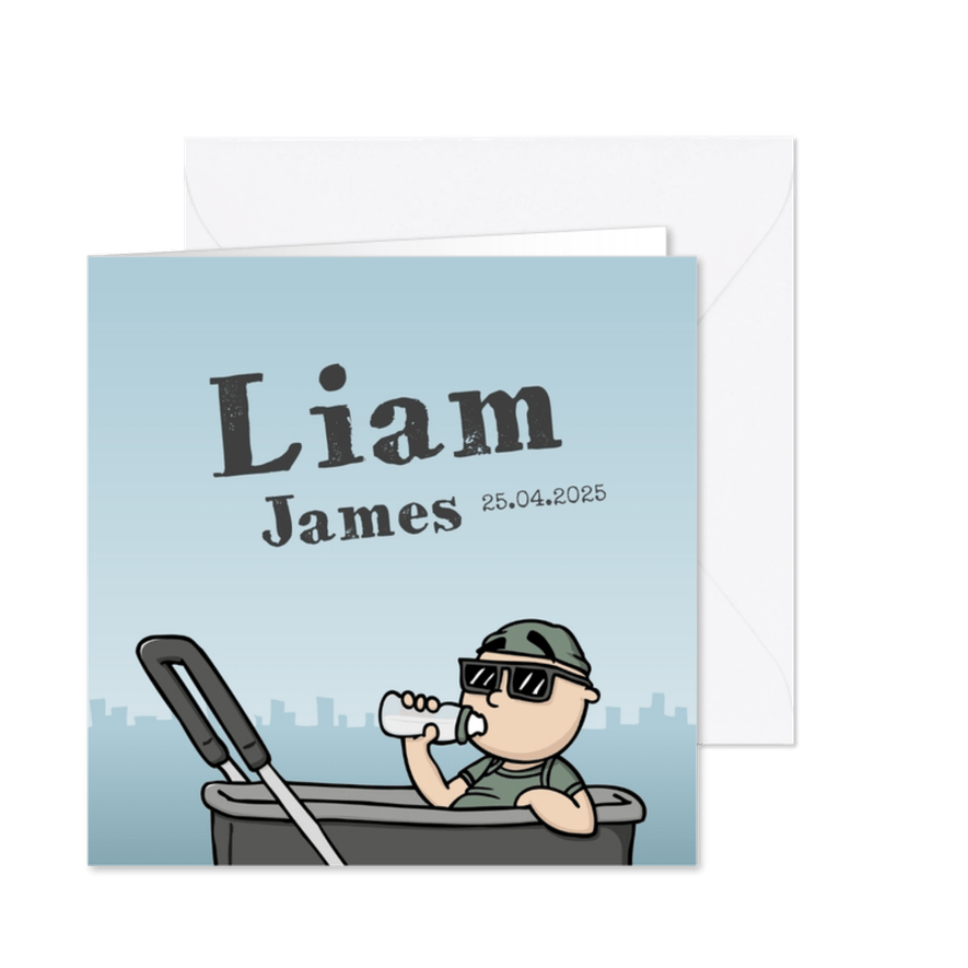 Geboortekaartje stoere jongensbaby - Kaartimpressie
