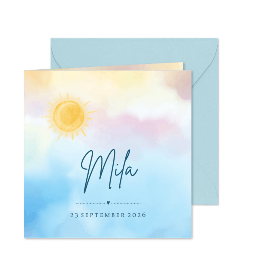 Geboortekaartje stralende zon - Kaartimpressie