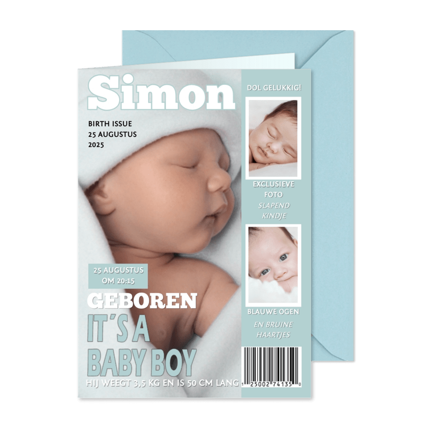 Geboortekaartje Tijdschrift Blue - Kaartimpressie
