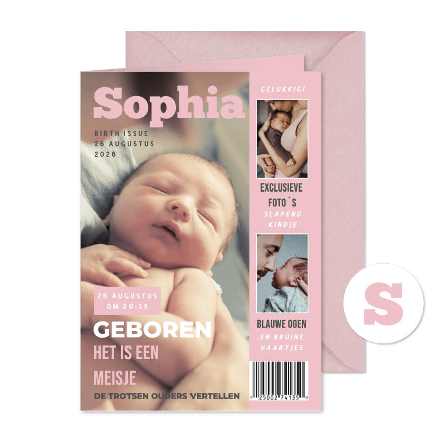 Geboortekaartje Tijdschrift Roze - Kaartimpressie