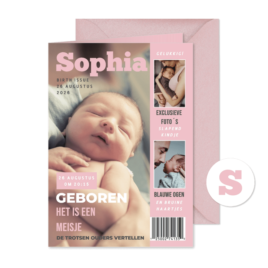 Geboortekaartje Tijdschrift Roze - Kaartimpressie