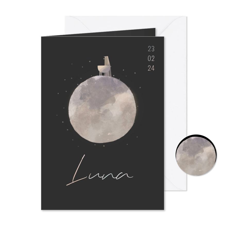 Geboortekaartje tot de maan - Kaartimpressie