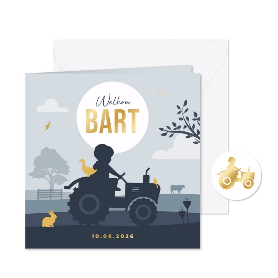 Geboortekaartje tractor boerderij silhouet landschap stoer - Kaartimpressie