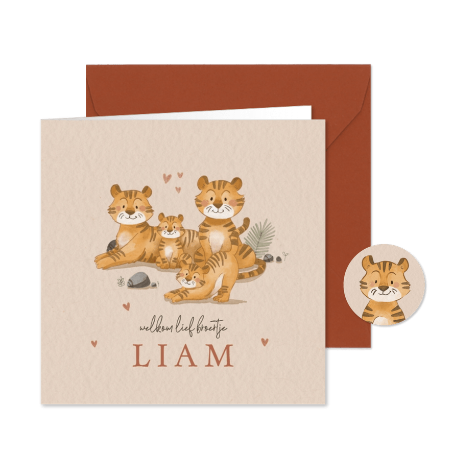Geboortekaartje tweede kindje met tijgertje - Kaartimpressie