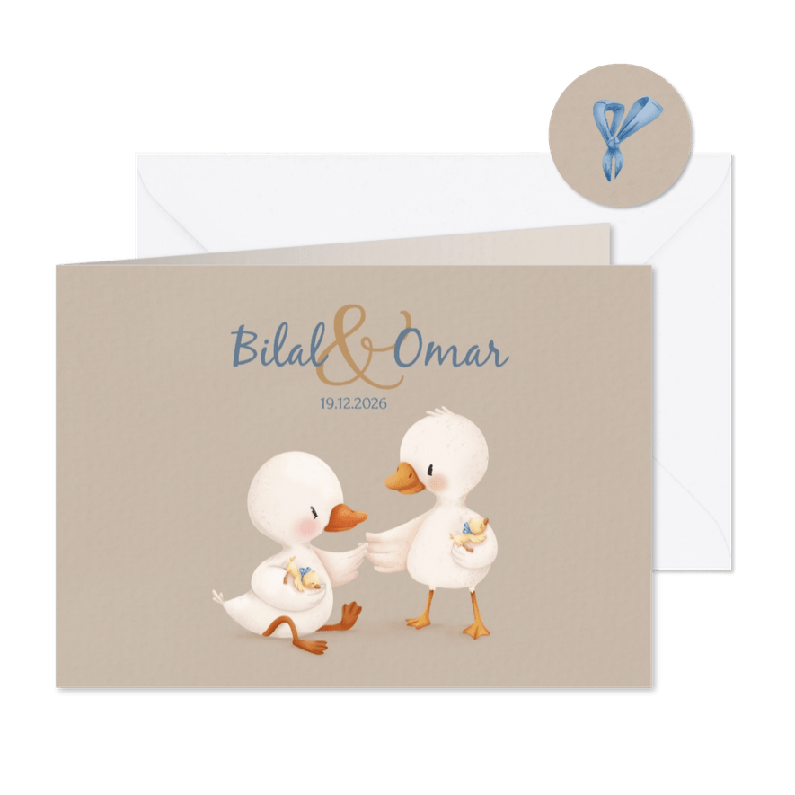 Geboortekaartje tweeling jongens eendjes illustratie - Kaartimpressie