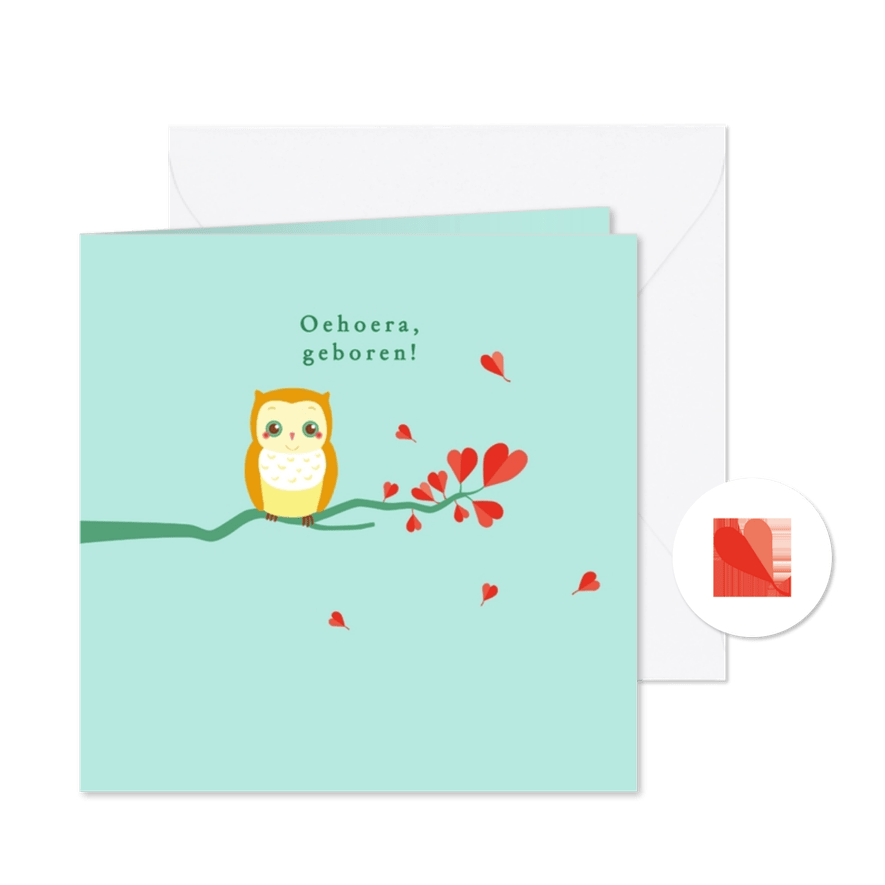 Geboortekaartje uiltje op tak voor jongen of meisje - Kaartimpressie
