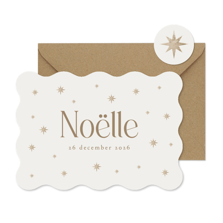 Geboortekaartje uniek wave sterren champagnekleur stijlvol - Kaartimpressie