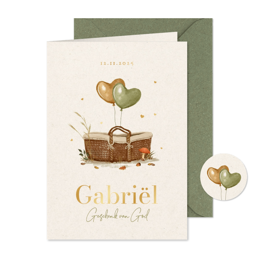 Geboortekaartje unisex christelijk mozesmand baby herfst - Kaartimpressie