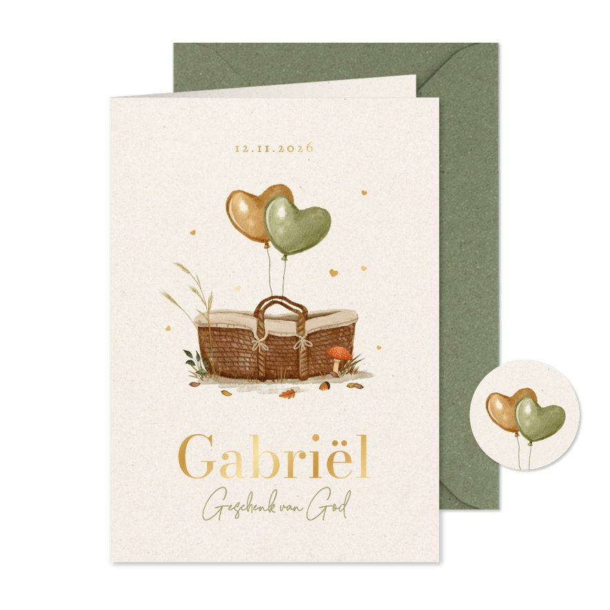 Geboortekaartje unisex christelijk mozesmand baby herfst - Kaartimpressie