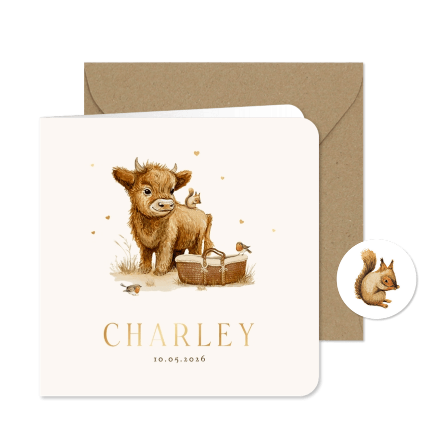 Geboortekaartje unisex dieren mozesmand waterverf schattig - Kaartimpressie