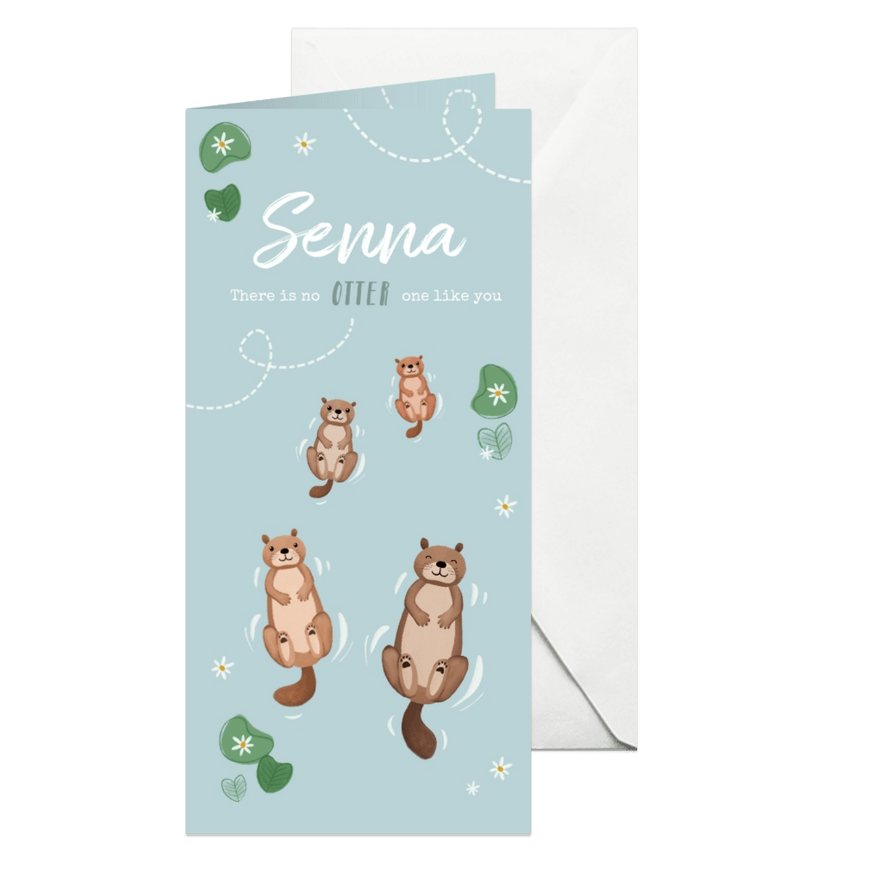 Geboortekaartje unisex dieren otters illustratie - Kaartimpressie