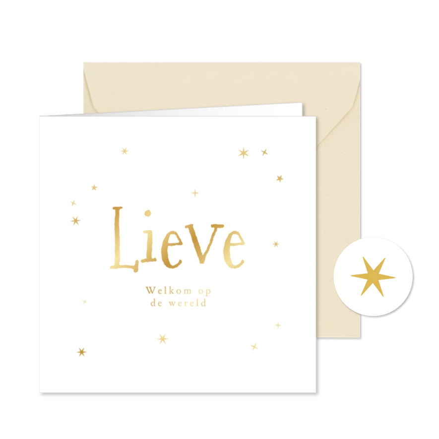 Geboortekaartje unisex sterren goud minimalistisch - Kaartimpressie