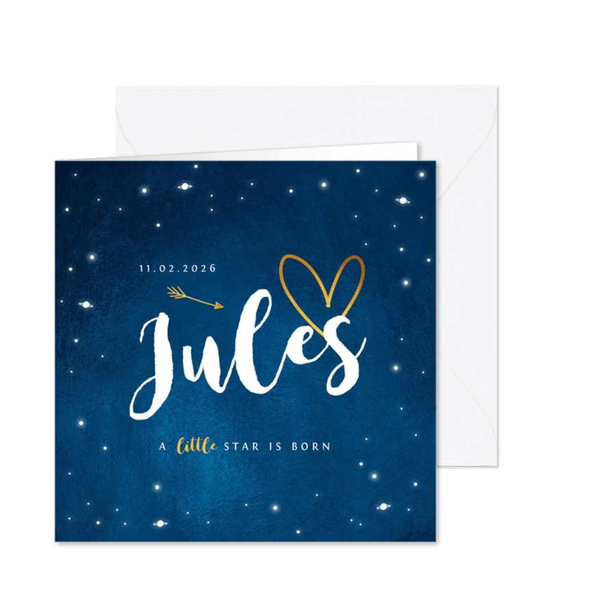 Geboortekaartje universum goud sterren jongen - Kaartimpressie