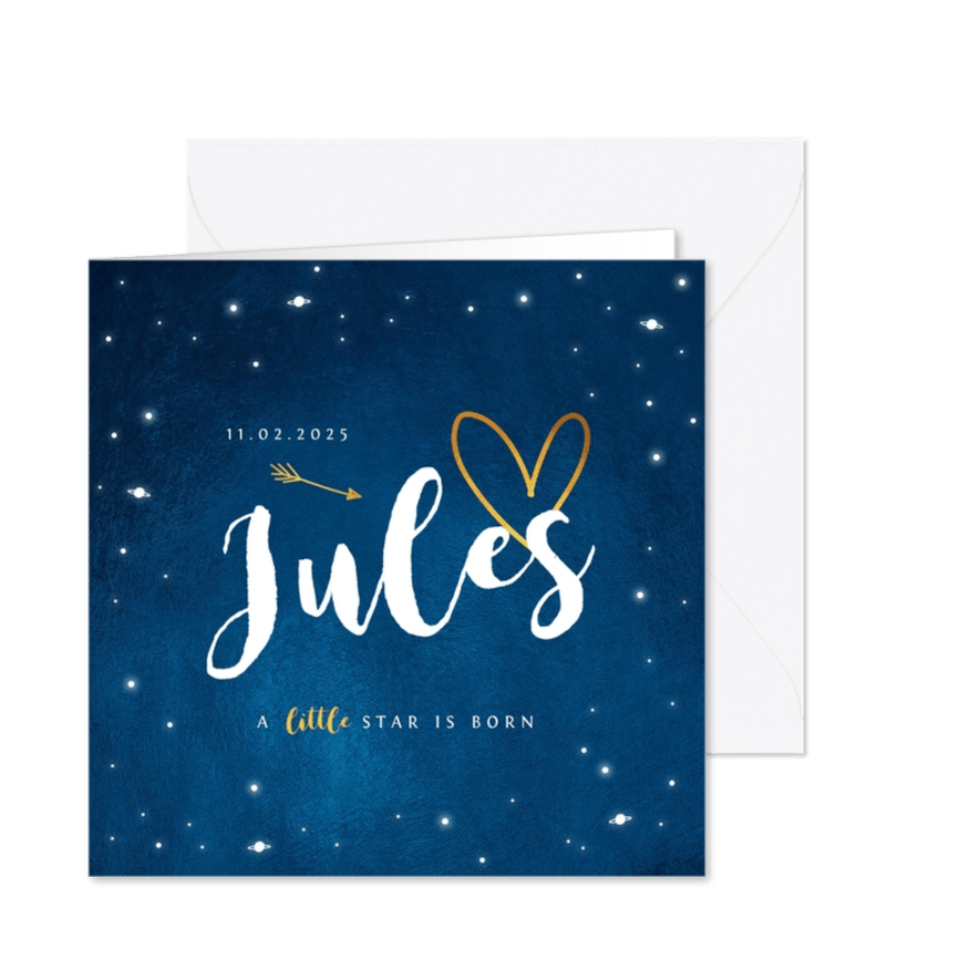 Geboortekaartje universum goud sterren jongen - Kaartimpressie