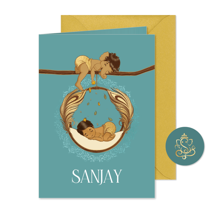 Geboortekaartje van Ganesha met een Indiaas kindje - Kaartimpressie