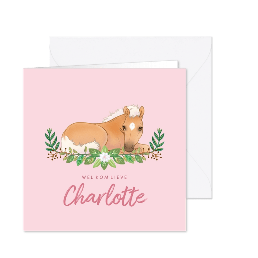 Geboortekaartje veulentje met bladeren meisje - Kaartimpressie