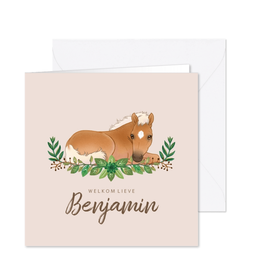 Geboortekaartje veulentje met bladeren - Kaartimpressie
