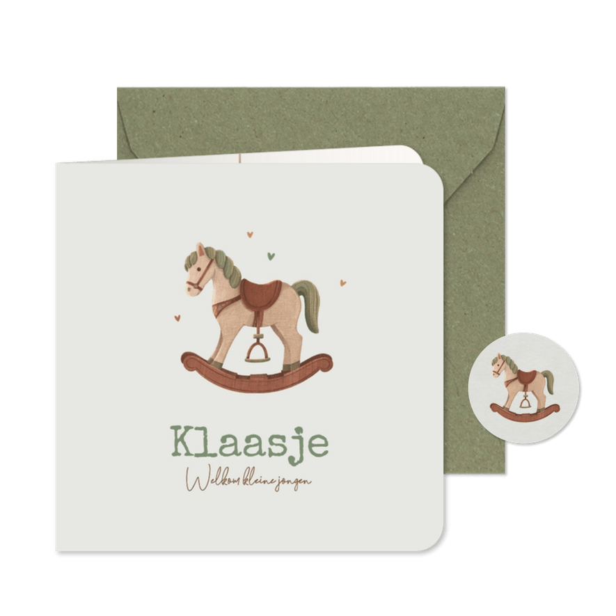 Geboortekaartje vintage hobbelpaard speelgoed hip - Kaartimpressie