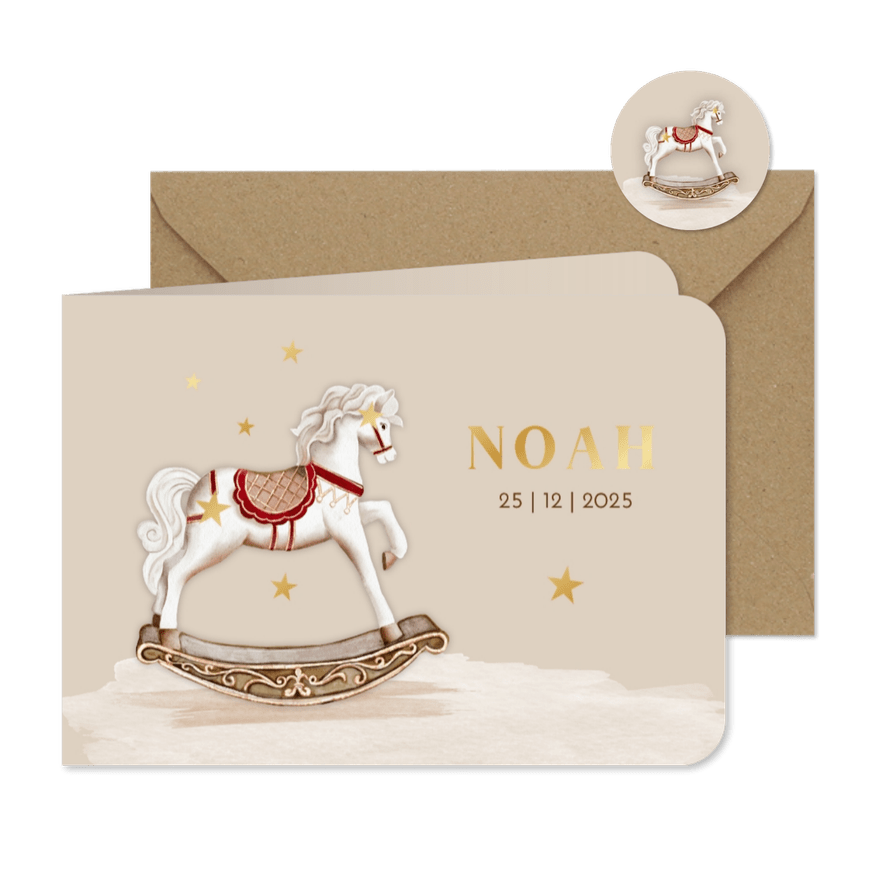 Geboortekaartje vintage hobbelpaardje - Kaartimpressie