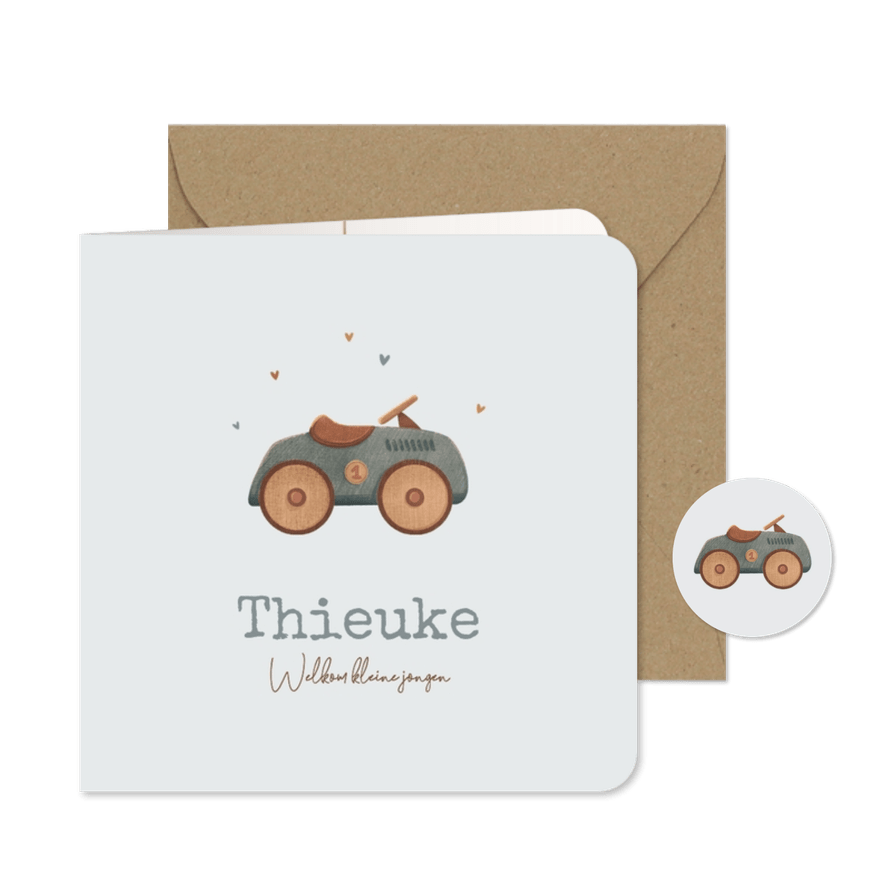 Geboortekaartje vintage jongen auto speelgoed - Kaartimpressie