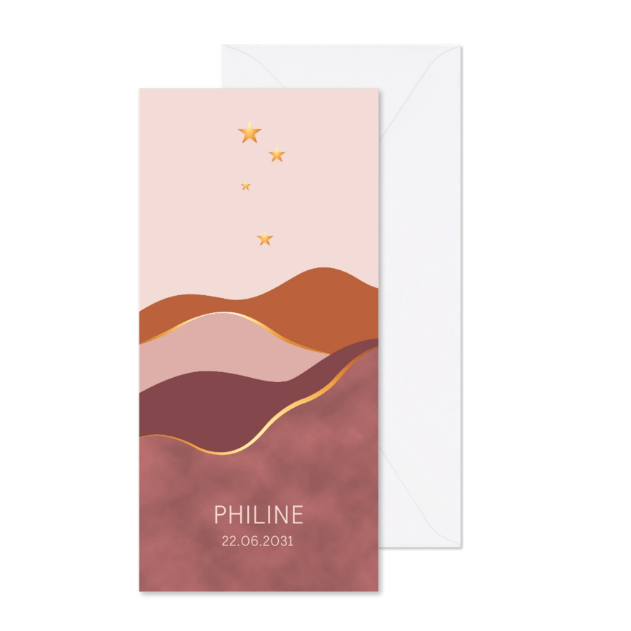 Geboortekaartje vlakken met goudlook en sterren - Kaartimpressie