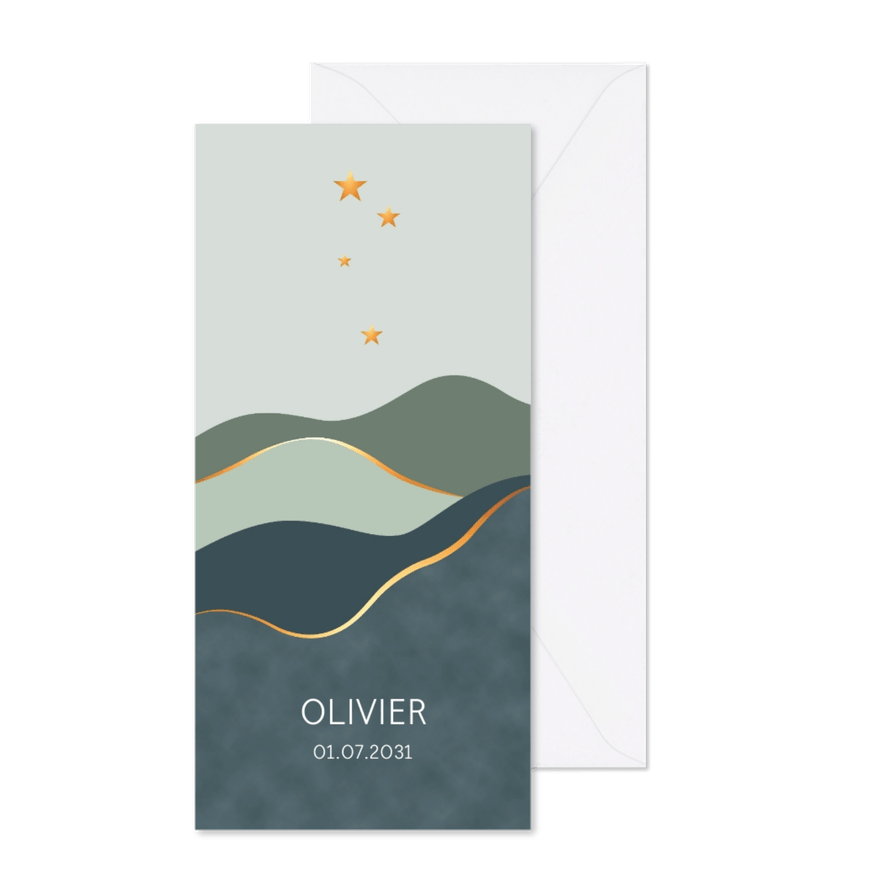 Geboortekaartje vlakken met sterren en goudlook - Kaartimpressie