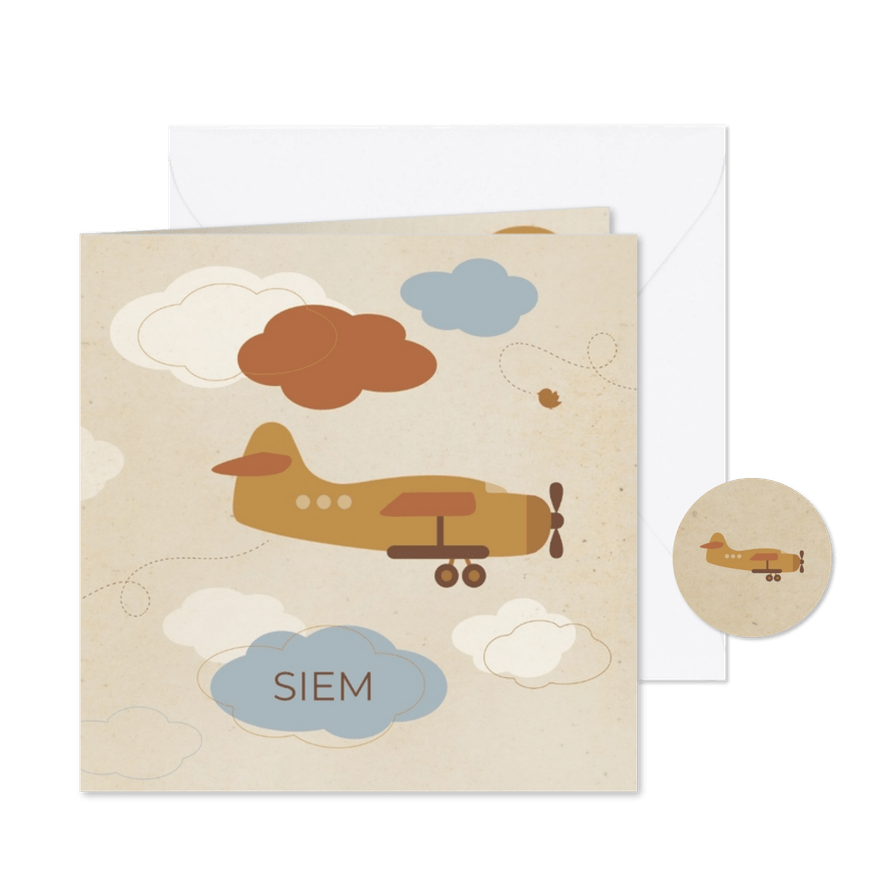 Geboortekaartje vliegtuig geel - Kaartimpressie