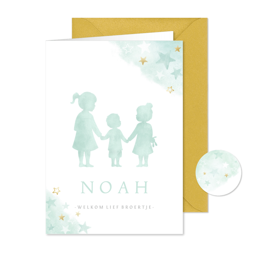 Geboortekaartje voor een broertje met 2 zussen - Kaartimpressie