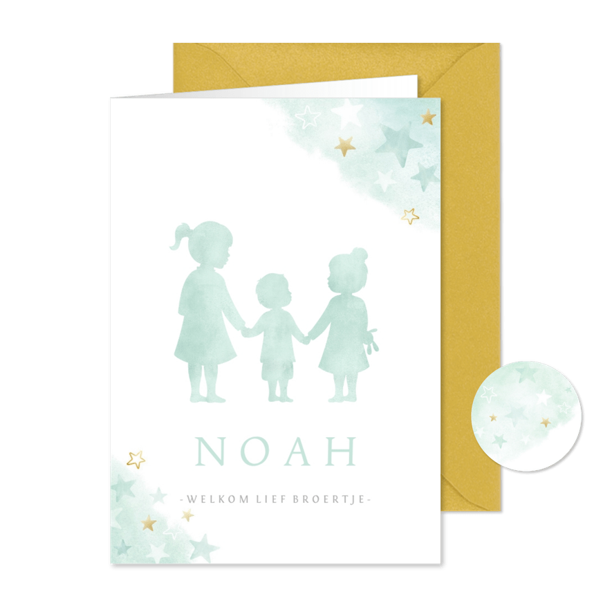 Geboortekaartje voor een broertje met 2 zussen - Kaartimpressie