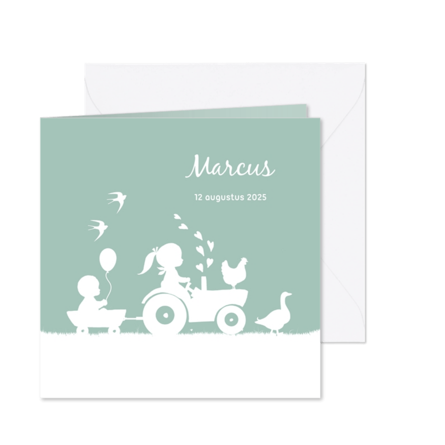 Geboortekaartje voor een broertje met trekker - Kaartimpressie