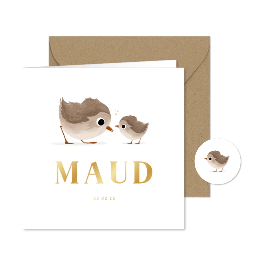 Geboortekaartje voor een broertje of zusje met vogeltjes - Kaartimpressie