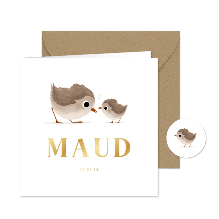 Geboortekaartje voor een broertje of zusje met vogeltjes  - Kaartimpressie