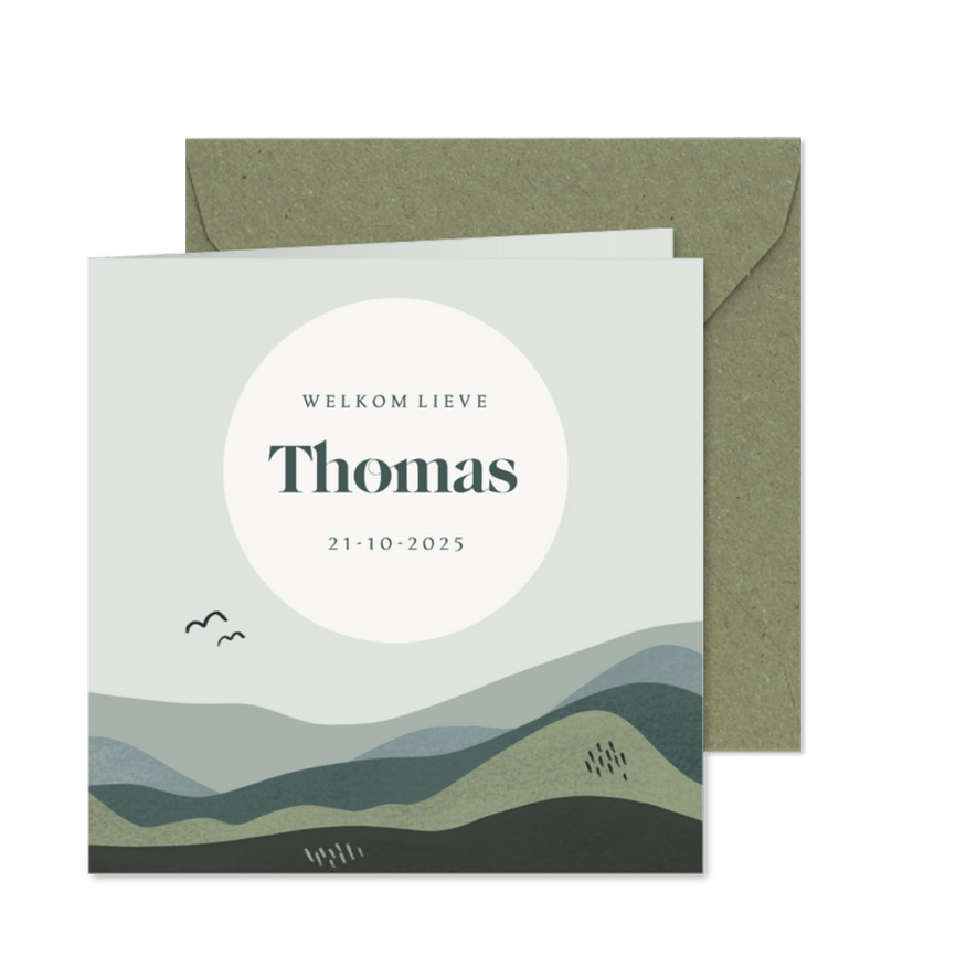 Geboortekaartje voor een jongen met landschap en een zon - Kaartimpressie