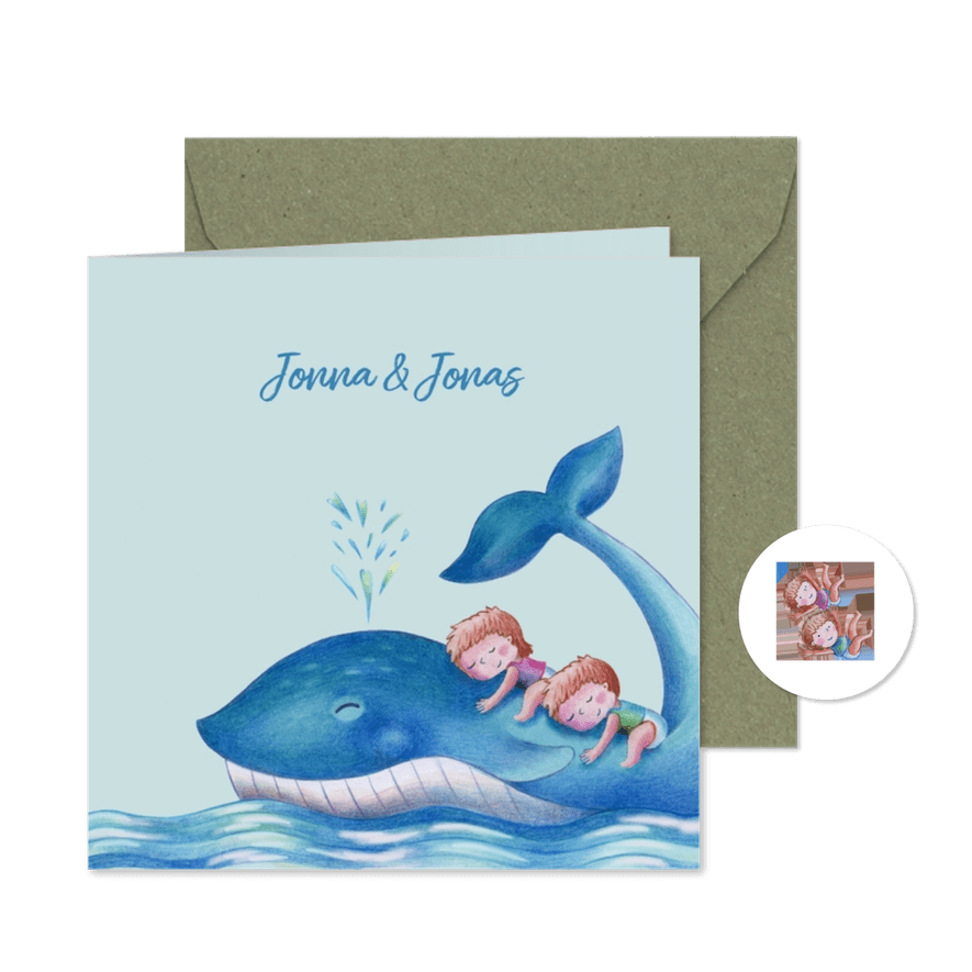 Geboortekaartje walvis met tweeling - Kaartimpressie