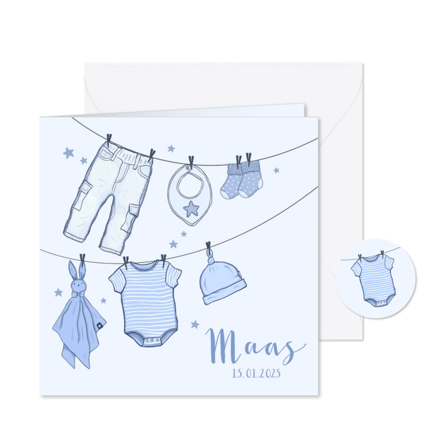 Geboortekaartje waslijn sterren jongen - Kaartimpressie